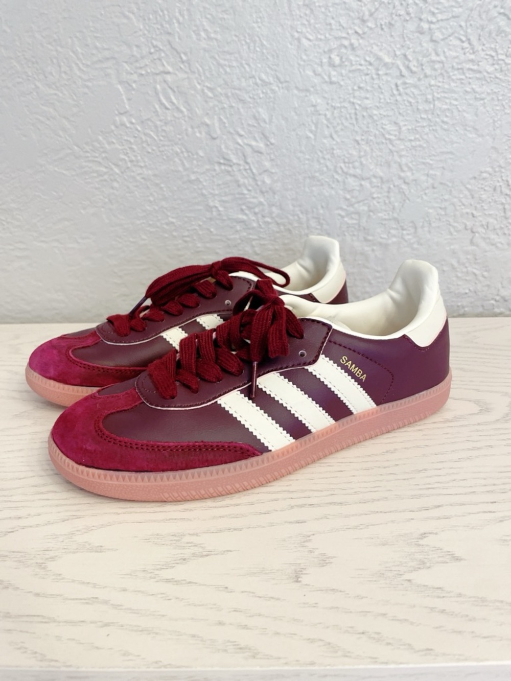 NEW Adidas original Samba Burgundy White maroon Gum Low-Top Sneakers womens 7 - Picture 2 of 10